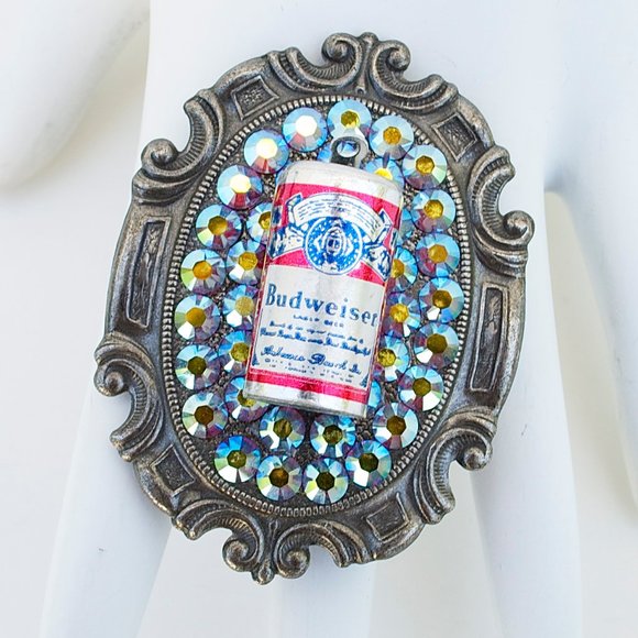 BUDWEISER MINI BEER CAN RHINESTONE RING